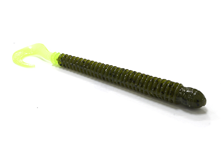  Мягкая приманка Big Bite Baits Ring Worm 4-03 Green Pumpkin-Chartreuse Tail